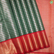 Bottle Green Silver And Gold Zari With Red Color Border Traditional Silk Saree