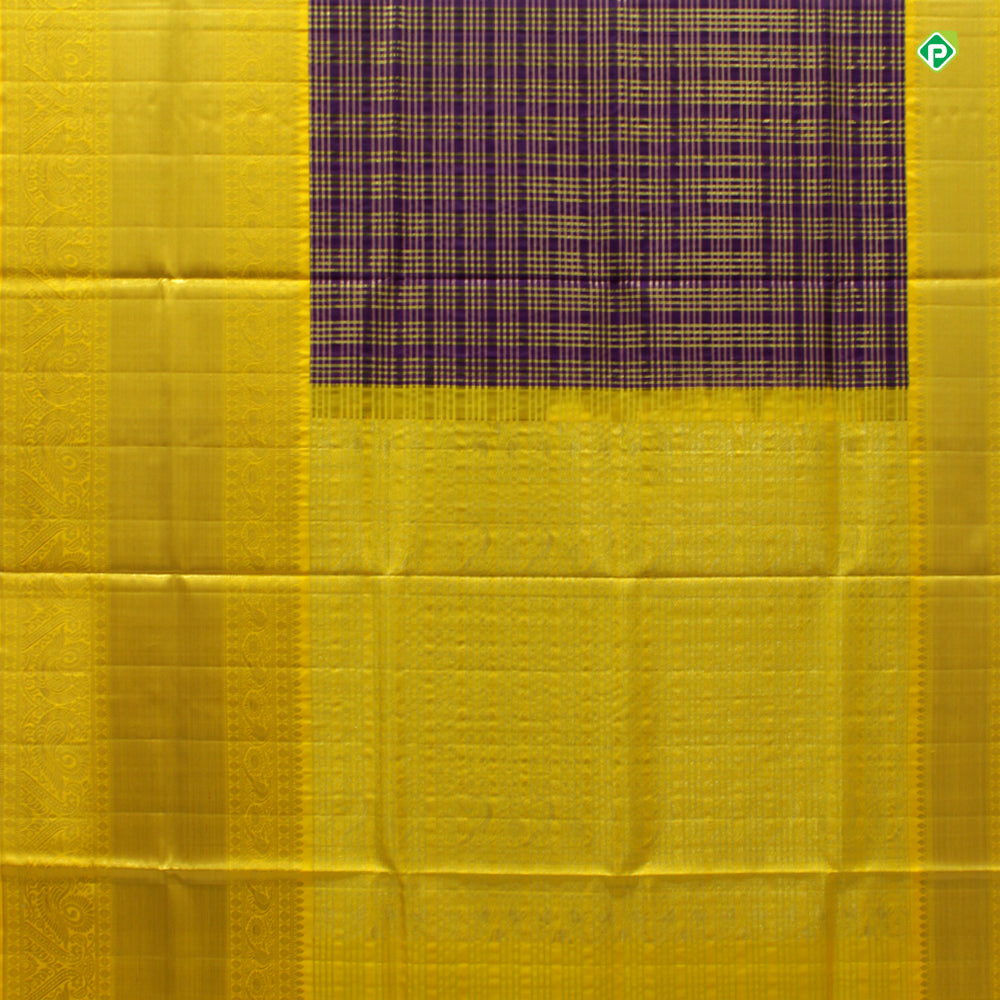 Fandango Violet With Corn Yellow Cross Zari Checks Bridal Silks Saree