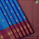Peacock Blue Gold Zari Gandaberunda Chagaram Butta Design Magenta Peacock Mayilkan Border Design Traditional Silk Saree