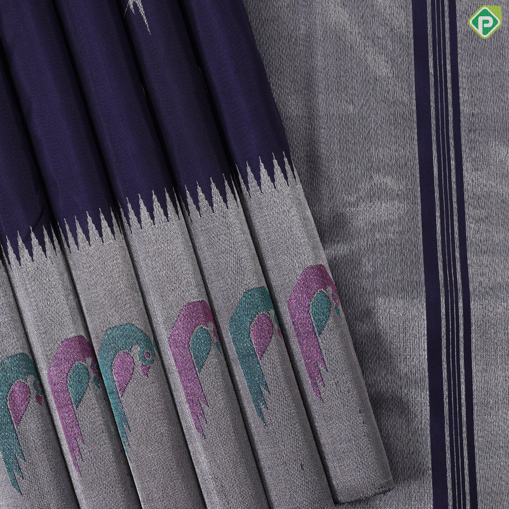 Indigo Blue With Silver Zari Butta and Border colourful Meena work butta trendy designer silk saree