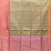 Beige With Peach Orange Colour Big Flower Motifs Banaras Silks Saree