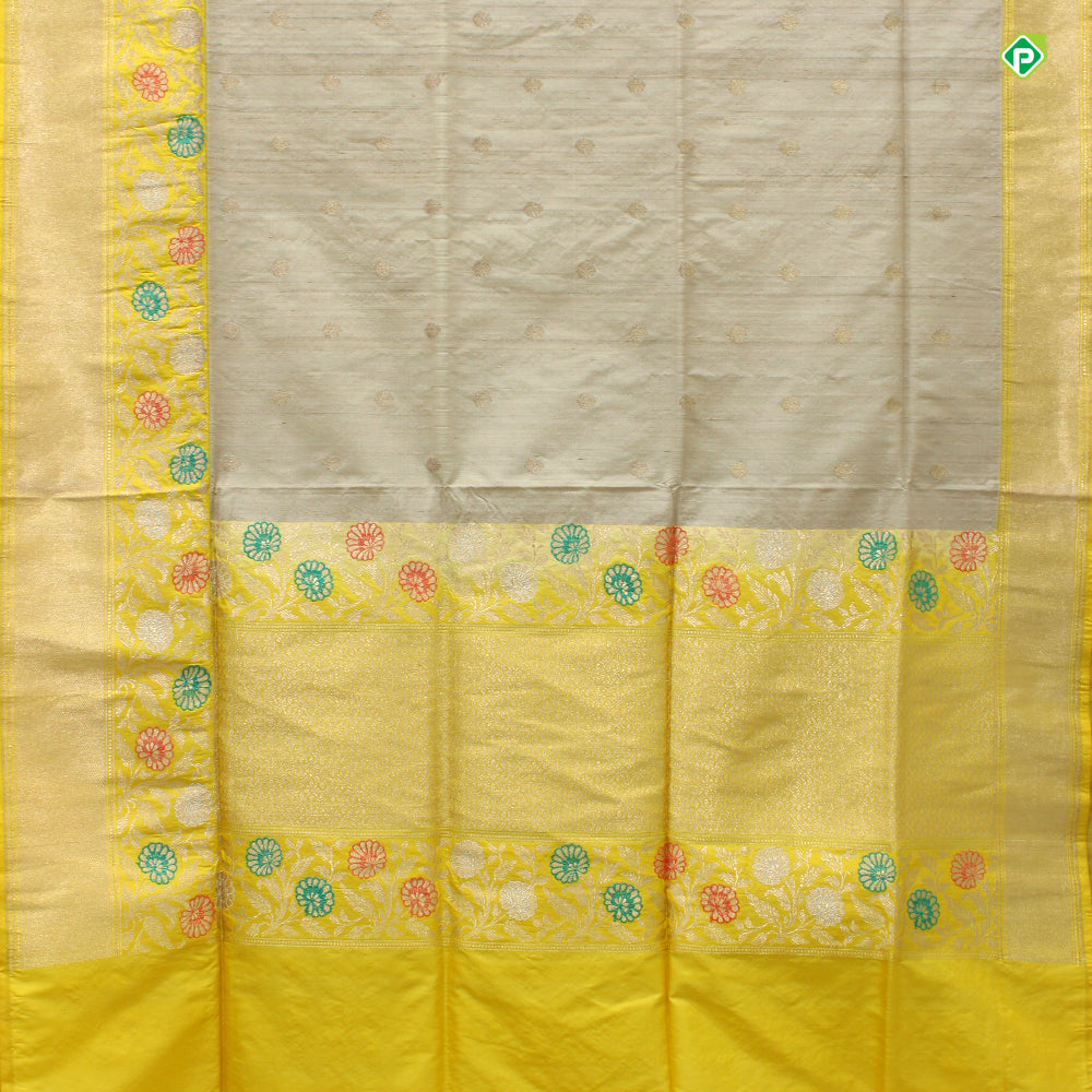 Beige With Corn Yellow Colour Small Flower Motifs Butta Banarasi Silks Saree