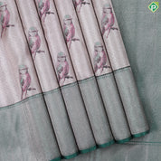 Powder pink Self diamond Sparrows Design Contrast Green Antique Zari micro diamond Trendy designer silk saree