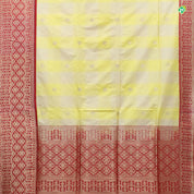Lemon Yellow With Beige And Chilly Red Colour Small Thilagam Motifs Banarasi Silks Saree