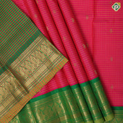 Rose pink gold zari mango butta thread lines design leaf green gold zari annam butta border pattu paavadai lehanka