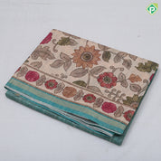 Peach Red Based Flower Floral Design Contrast Border Fancy Cotton Saree
