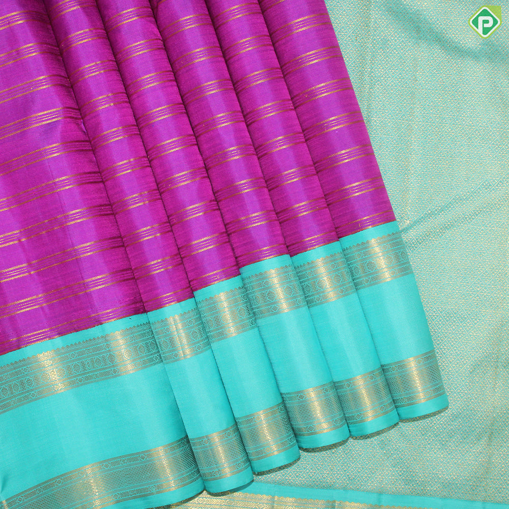 Magenta Color Gold Zari Lines With Rexsona Green Color Border Traditional Silk Saree