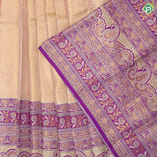 Peach silver gold zari cross lines design purple silver gold zari meena work border tissue silk lehanka pattu paavadai