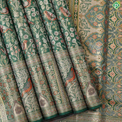 Peacock green Gold zari meena work design self gold zari sparrow border exclusive wedding silk saree