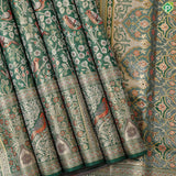 Peacock green Gold zari meena work design self gold zari sparrow border exclusive wedding silk saree
