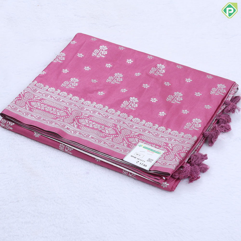 Indigo blue silver zari flower butta design banaras self rangoli border chiffon fancy saree