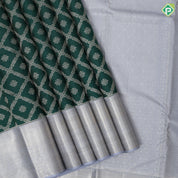 Dark Green Silver Zari Vairaoosi Flower Butta Fog Gray Colour Floral Border Design Traditional Silk Saree