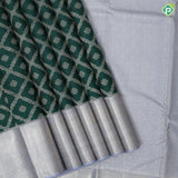 Dark Green Silver Zari Vairaoosi Flower Butta Fog Gray Colour Floral Border Design Traditional Silk Saree