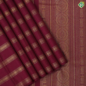 Maroon gold zari self designed velthari lines borderless contemporary fusion silk saree