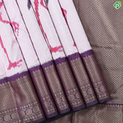 Powder Pink multi color Flamingo ikkat design Violet gold zari diamond butta border ikkat silk saree