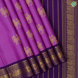 Pink Gold Zari Yali Butta Design Purple Elephant Peacock Border Design Traditional Silk Saree