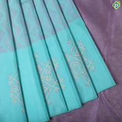 Sea blue lavender zig zag embossed design self meena work big butta border trendy silk saree