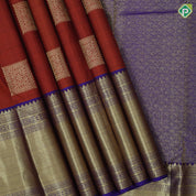 Rust Orange Gold Zari Checks Flower Butta Design Violet Mayilkan Border Design Traditional Silk Saree