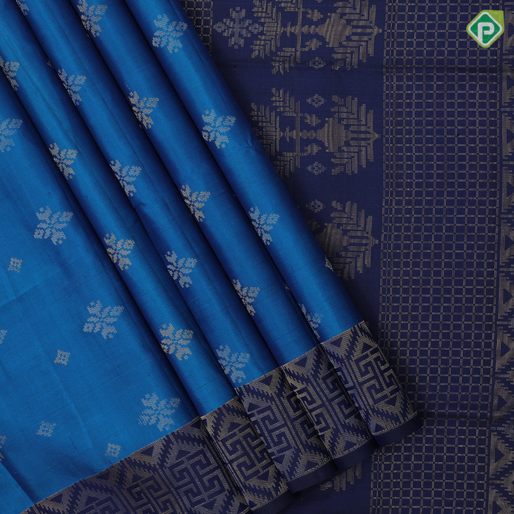 Spring green silver gold zari fancy flower butta motifs sea green silver gold zari graphic design border soft silk saree