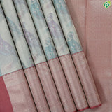 Pista green zari silk thread pigeon on branch painting inspired onion pink silver gold zari spin border trendy tissue saree