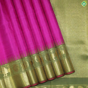Dark Pink Body Plain With Olive Green Gold Zari YALI And Chakram Design Border Traditional Silk Saree