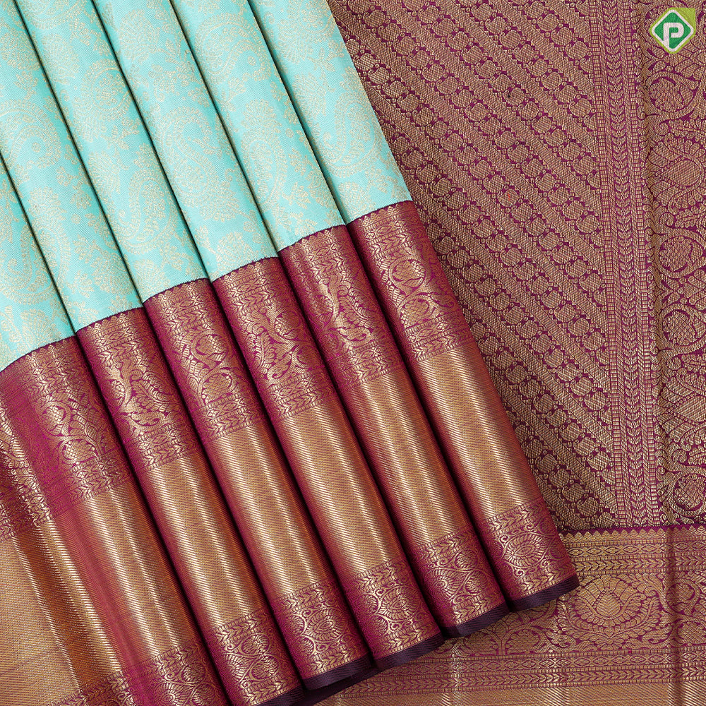 pista green gold zari grand floral contrast purple with gold zari exclusive bridal silk saree