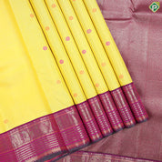 Corn Yellow Silk Thread Butta Design Rani Pink Korvai Border Traditional Silk Saree