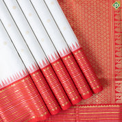 Half White Gold And Silver Zari Koorvai Border Traditional Silk Saree