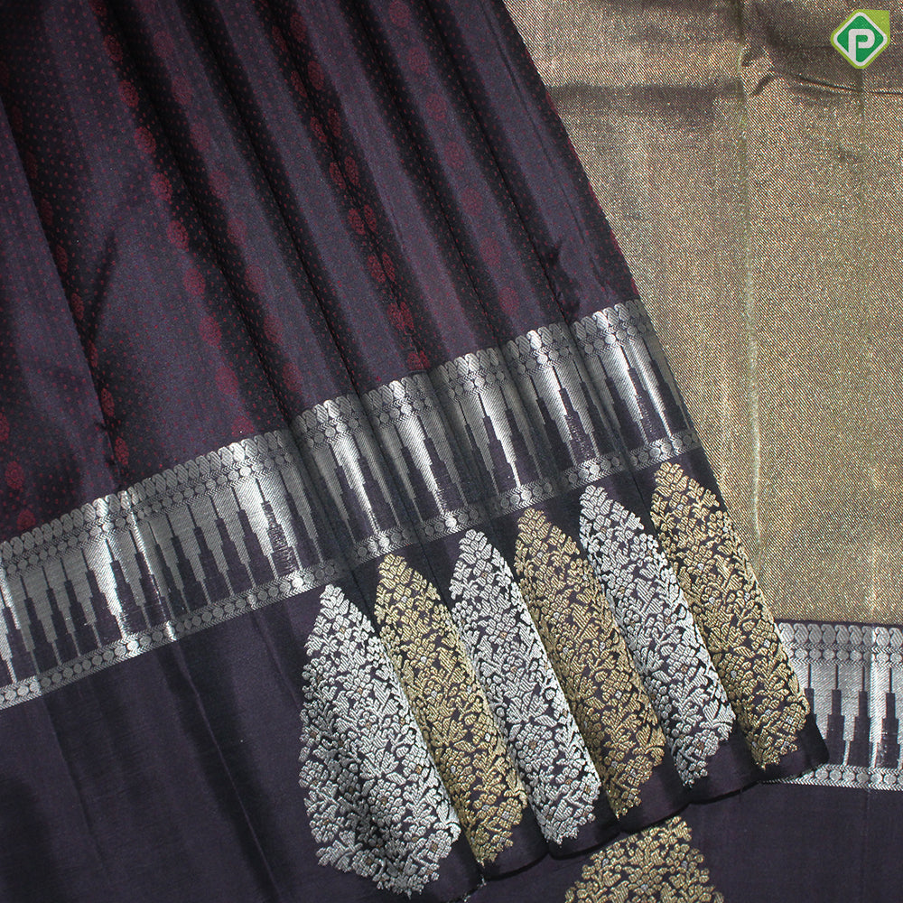 Grape Brown With Maroon Silk Thread Design Self Colur With Silver And Gold Zari Border Traditional Silk Saree