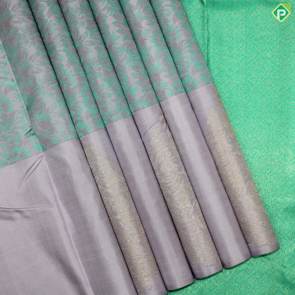 Baby Pink Flower Motif Gold Zari With Self Color Peacock Design Border Trendy Silk Saree