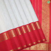 Cream White Gold Zari With Red Flower Design Border Organza Traditional Silk Saree