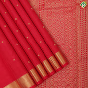 Chilly red gold zari small chakkaram and rudraksham butta self gold zari edge border traditional silk saree