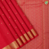 Chilly red gold zari small chakkaram and rudraksham butta self gold zari edge border traditional silk saree