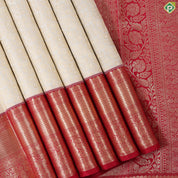 Milk white gold zari grand floral design contrast maroon with gold zari border bridal silk saree