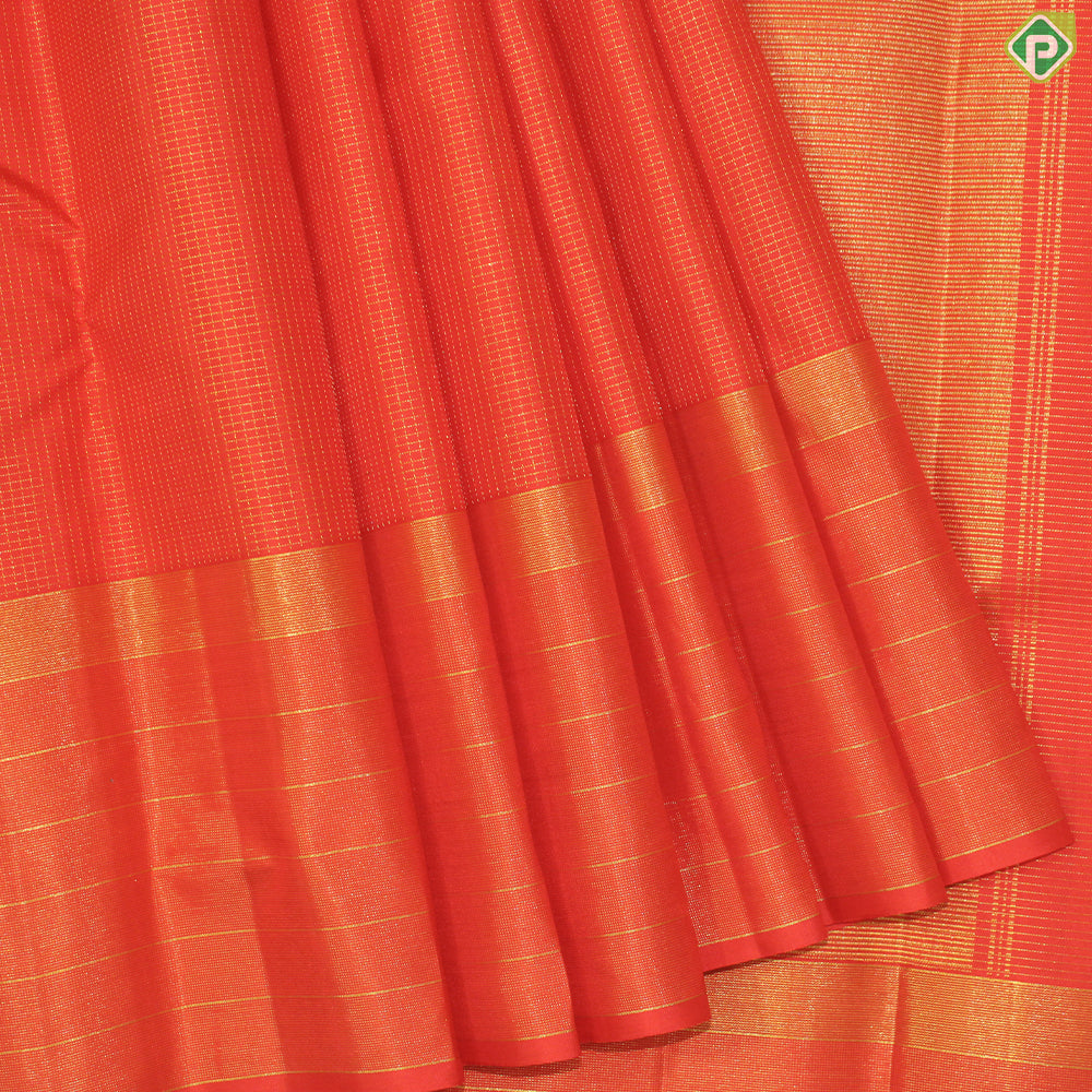 Chili Red Gold Zari Vaira Oosi Checks With Self Color Lines Border Traditional Silk Saree