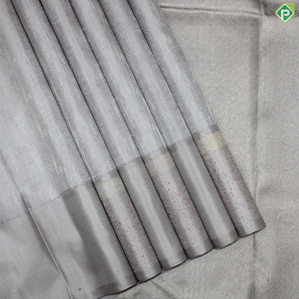 Light Lavender Silver Thread Work Gold Zari Meena Work Border Fancy Trendy Silk Saree