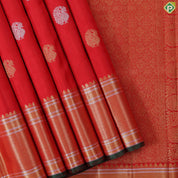 Chilly Red Gold Zari Peacock Butta Self Colour Edge Green Border Traditional Silk Saree
