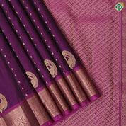 Purple Gold Zari Peacock Butta Design Pink Colour Peacock Border Design Pure Mix Silk Saree