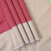 Rani pink gold zari grand floral design contrast thunder grey gold zari border art silk gift saree