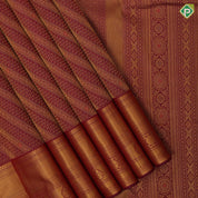 Marron Gold Zari Floral Brocade Design Self Colour Chagaram Flower Border Design Wedding Silk Saree