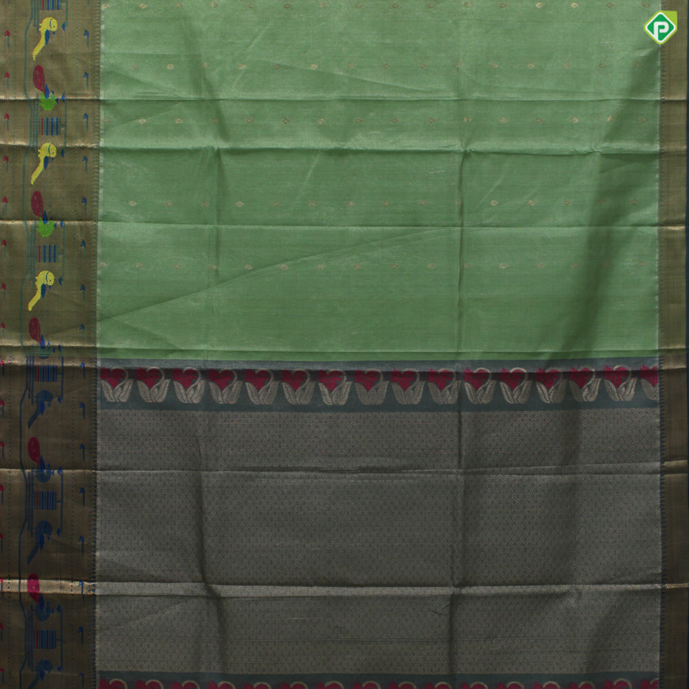 Sage Green With blueish Grey Colour Paithani Border Work Tissue Kuppadam Silk Cotton Saree