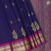 purple blue gold zari fancy butta purple gold zari zig zag design one side border silk saree