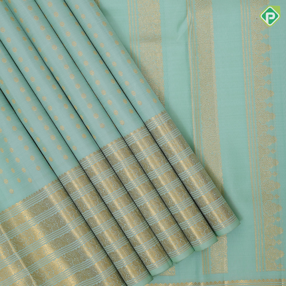 Pista green gold zari thousand butta design self gold zari multi design lines border traditional silk saree