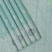 Sea foam green silver zari mango butta design self silver zari floral meena work border trendy designer silk saree