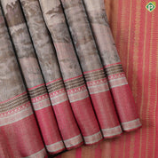 Multi color artistic Scenery effect weaved design dark onion pink plain border exclusive tissue silk saree