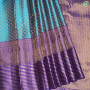 Peacock Blue Gold Zari Line Border Traditional Silk Saree