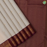 Cream White Gold Zari Chagaram Small Motif Design Purple Mango Floral Border Design Traditional Silk Saree