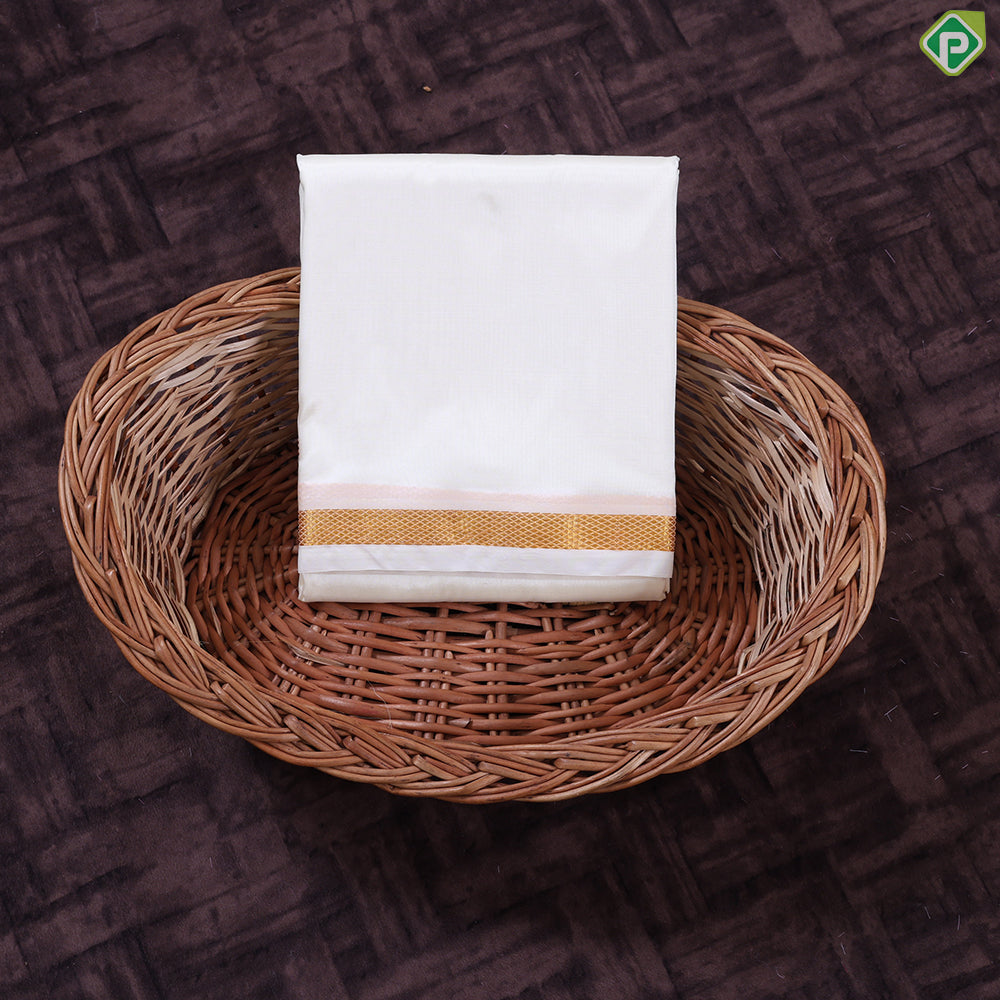 Cream White Gold Zari Border 8 Muzham 40Kuligai Asha Silk Dhoti