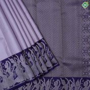 Lavender gold zari checked window panel contrast bule and gold Bharatanatyam butta traditional silk saree