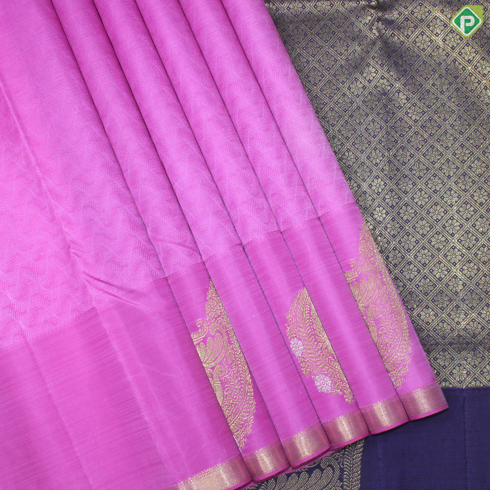Pink Color Self With Peacock Motif Edge Cross Line Border Traditional Silk Saree